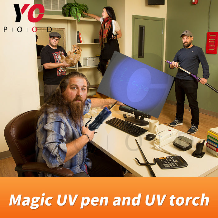 Magic UV pen and torch use amazing glasses to find invisible clue chamber room game